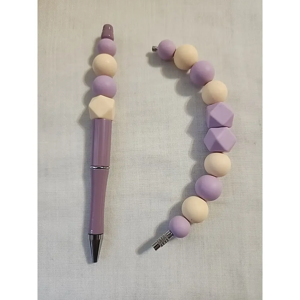 Bead Pen & Cup Charm Matching Combo Purple & Cream Silicone Beads